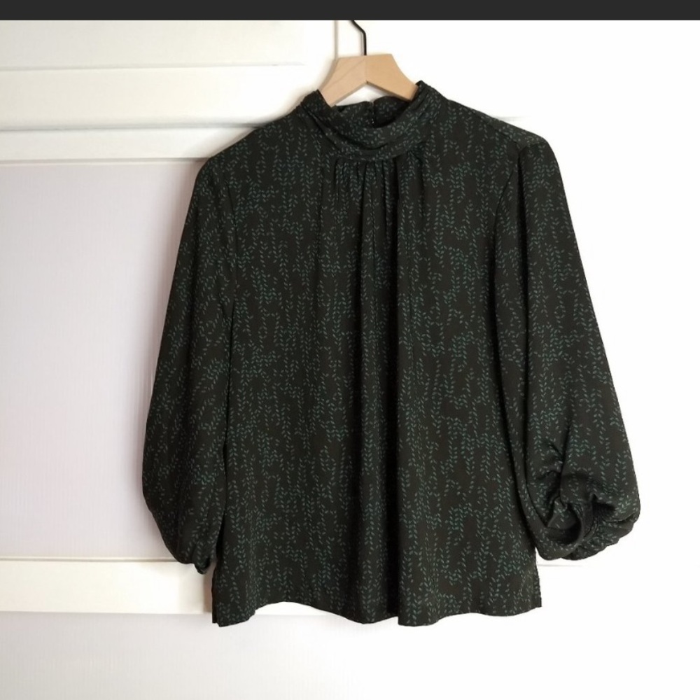 Olive Green Patterned Blouse